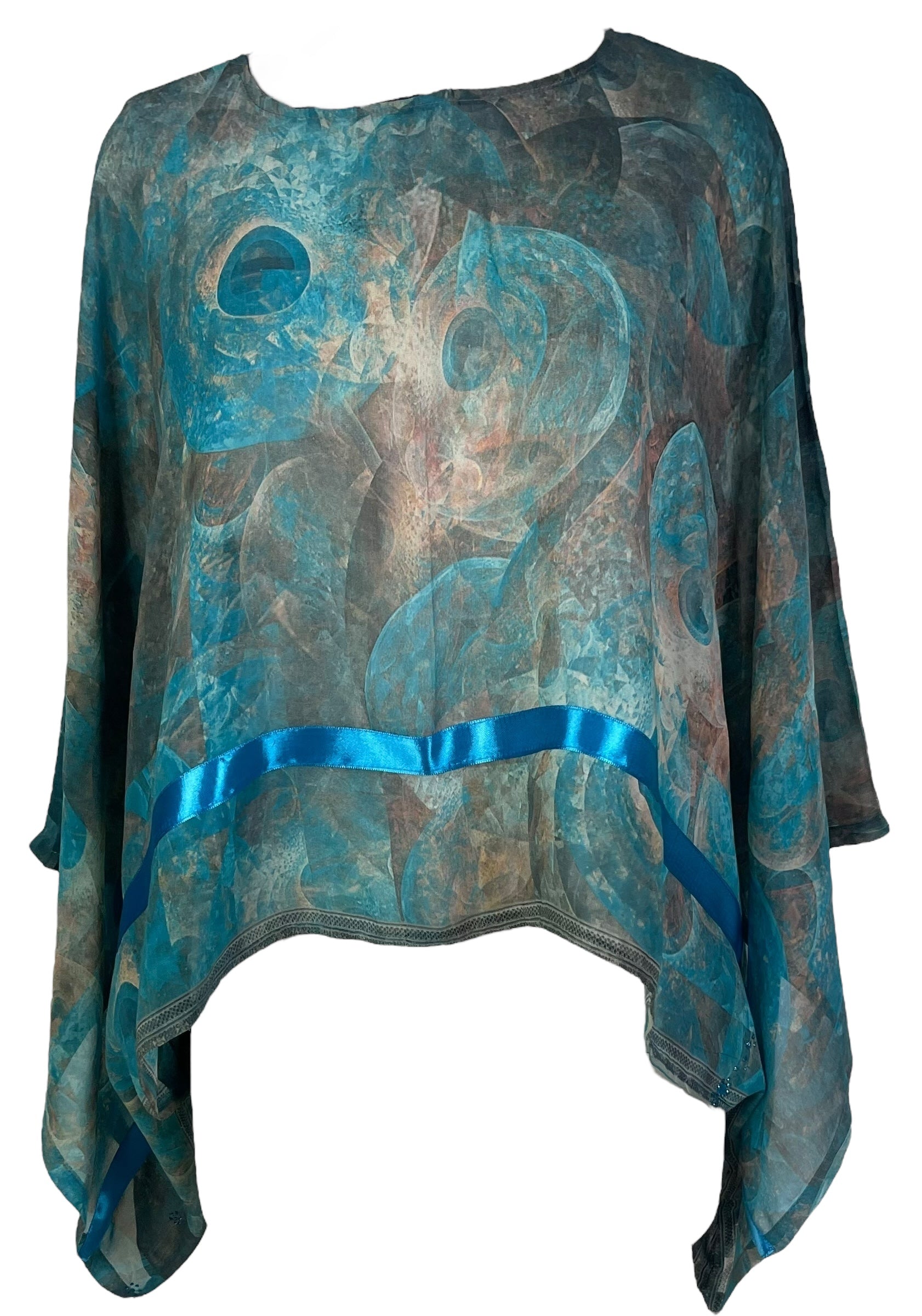 sariKNOTsari  PRG6620 Sheer Avatar Pure Silk Kimono-Sleeved Top