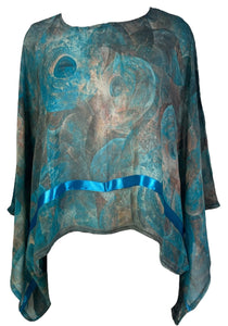 sariKNOTsari  PRG6620 Sheer Avatar Pure Silk Kimono-Sleeved Top