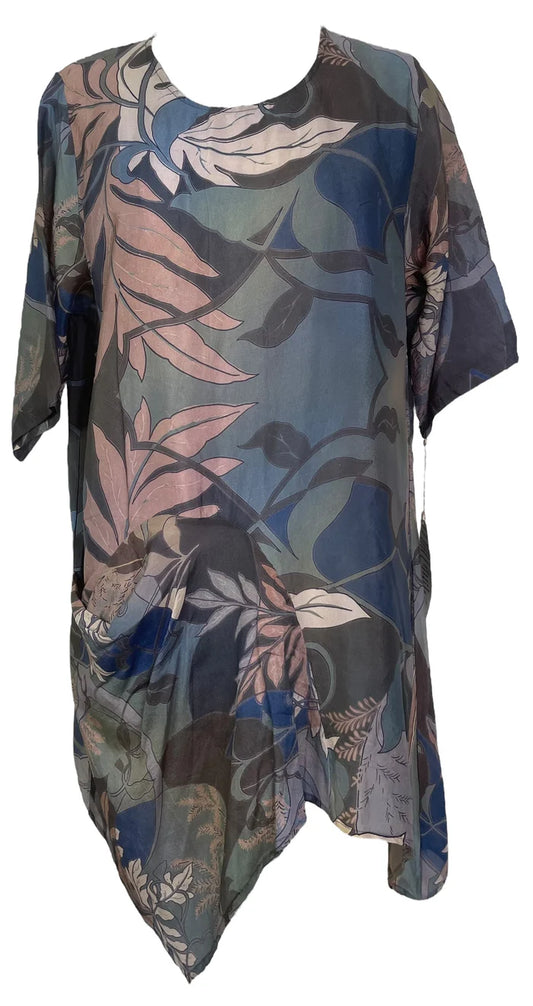 FLORAL SILK SELF POCKET TUNIC DRESS