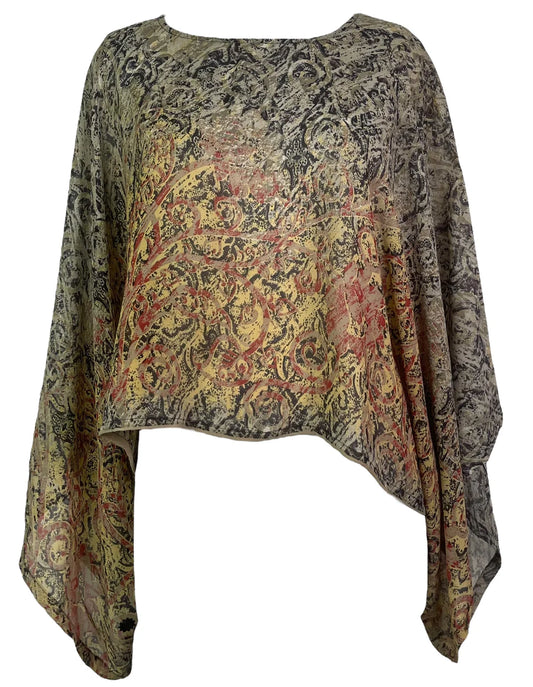 Etch Pure Silk Kimono-Sleeved Top