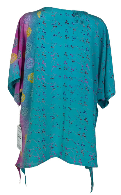 Stamp rose silk long tunic with side ties