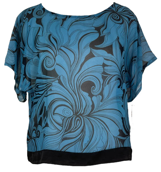 Blue & Black Swirl Silk Boxy Top