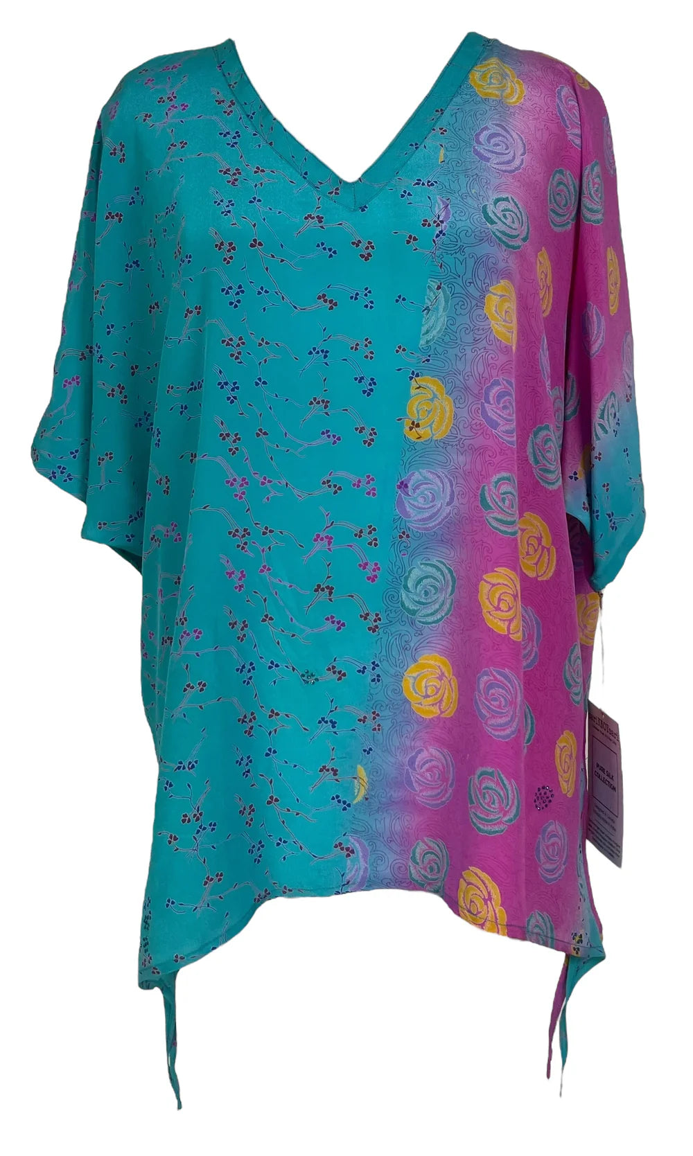 Stamp rose silk long tunic with side ties