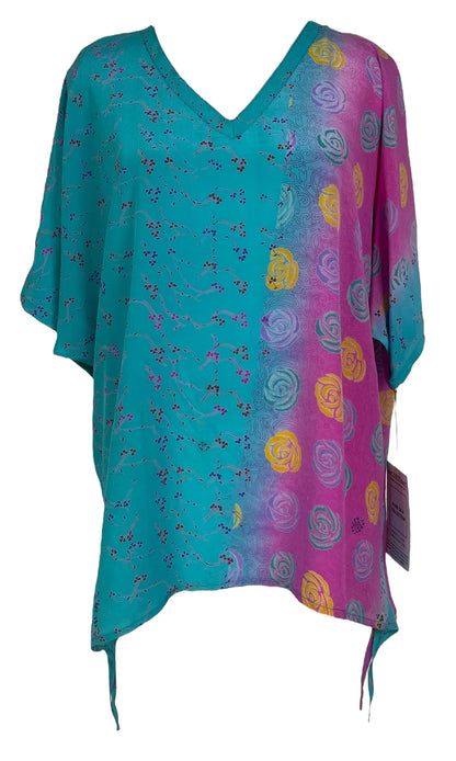 Stamp rose silk long tunic with side ties