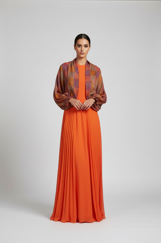 Square Print Pure Silk Bolero