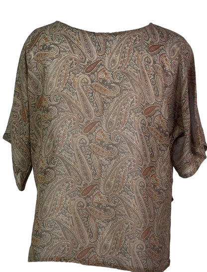 Dark Paisley Pure Silk Side Slit Top