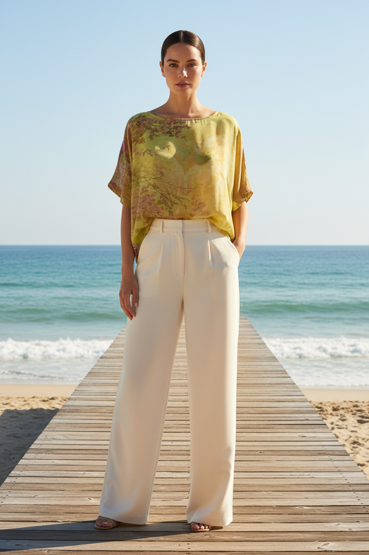 Yellow Silk Side Slit Top