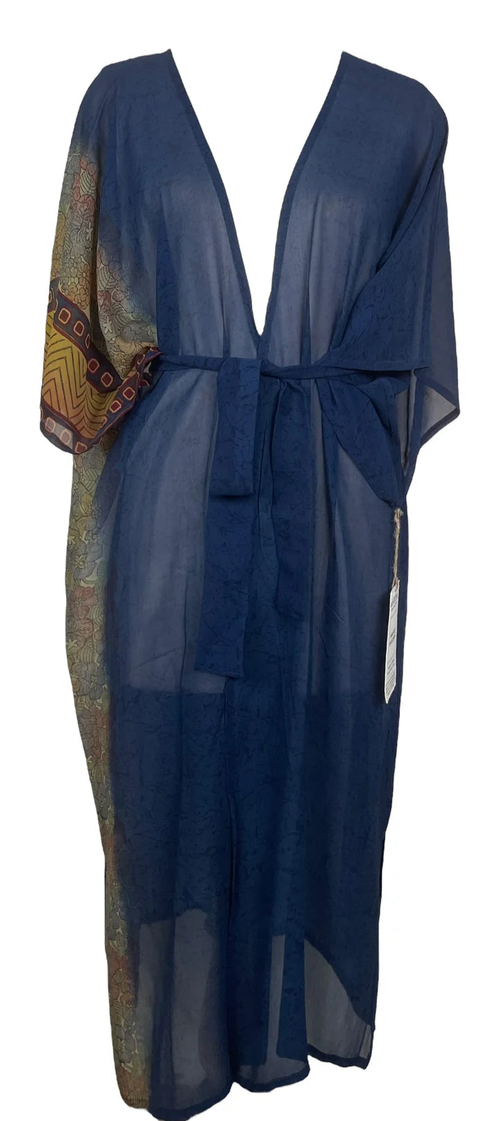 LONG SILK KIMONO SLEEVED DUSTER & BELT BLUE