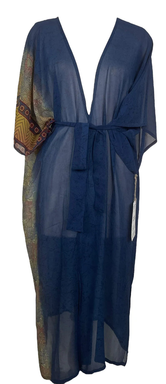 LONG SILK KIMONO SLEEVED DUSTER & BELT BLUE
