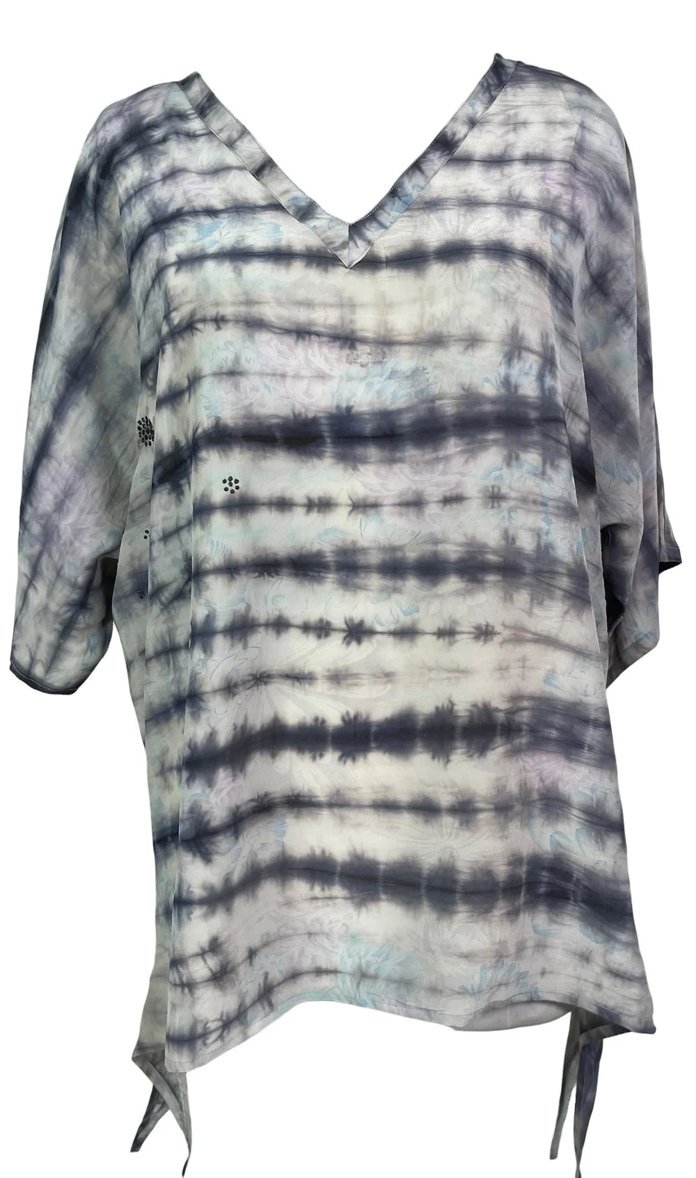 Strip tie dye silk long tunic with side ties