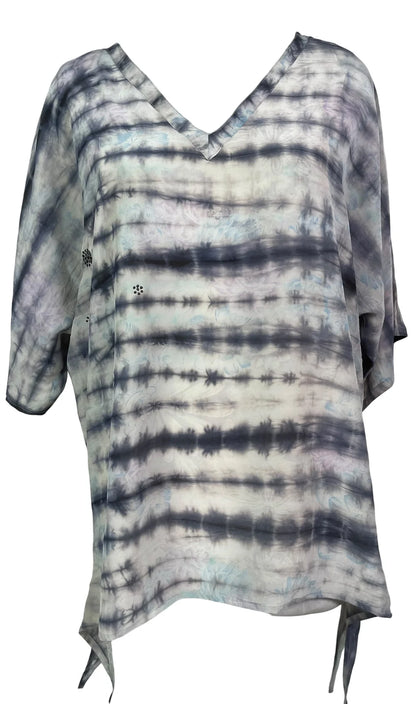 Strip tie dye silk long tunic with side ties