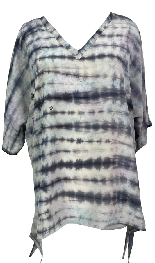 Strip tie dye silk long tunic with side ties