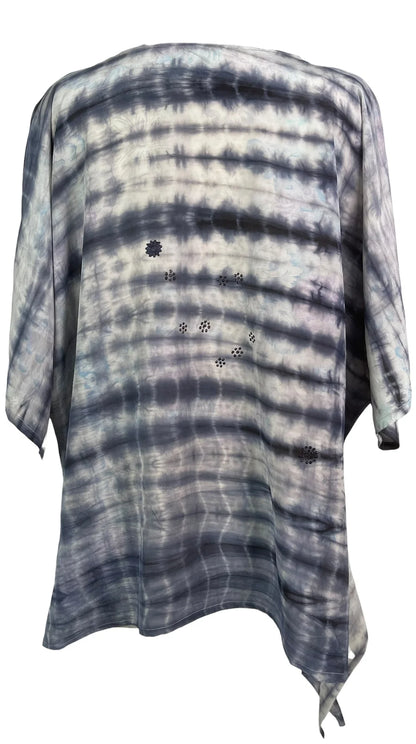 Strip tie dye silk long tunic with side ties
