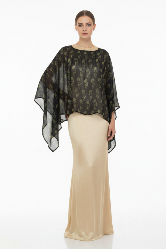Moon Flower Silk Capelet Poncho