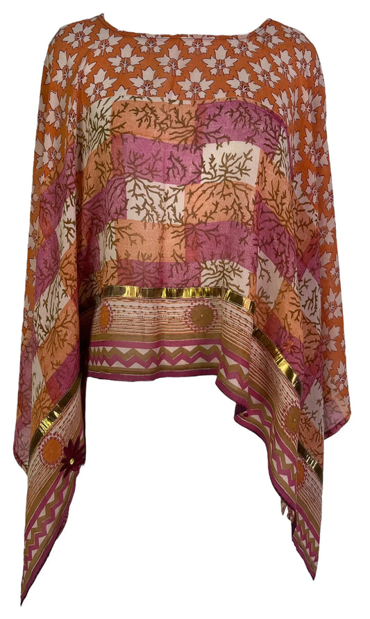 Gold Leaf Pure Silk Capelet Poncho