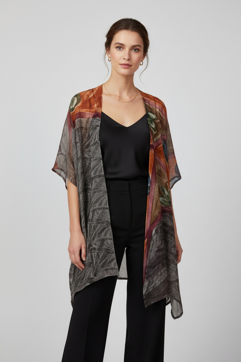 Brush Strokes Pure Silk Cardigan