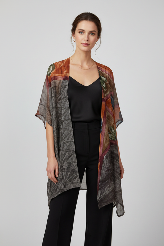 Brush Strokes Pure Silk Cardigan