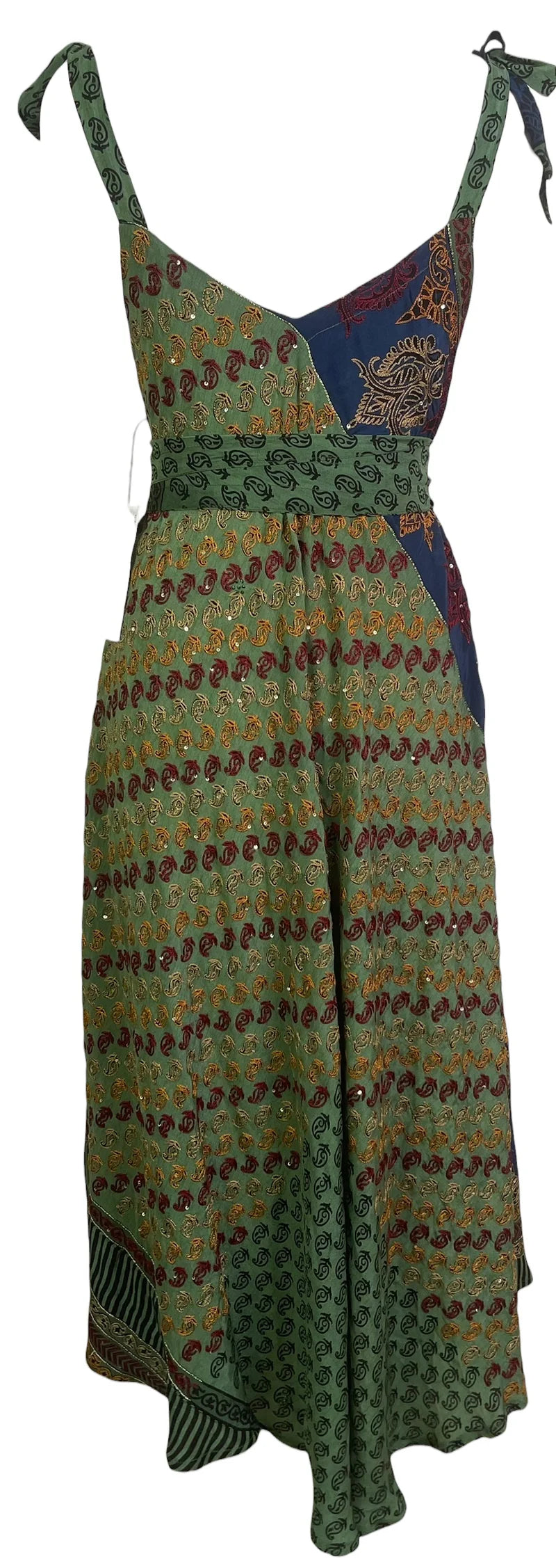 Embroidered Petal  Silk Maxi Dress with Belt