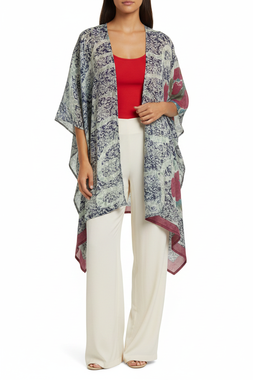 Blue China flowers silk cardigan