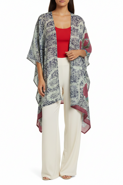 Blue China flowers silk cardigan