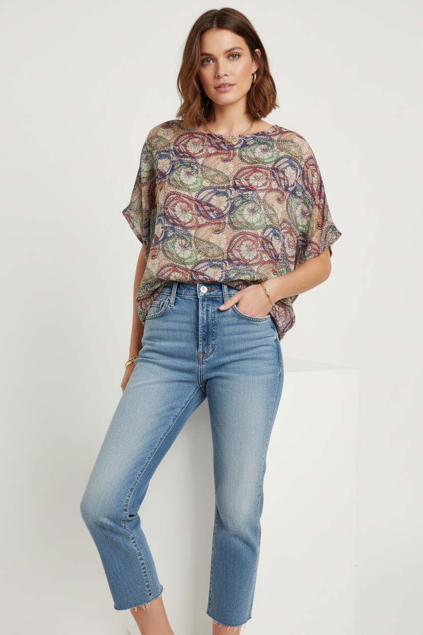 Spiral Graph Silk Side Slit Top