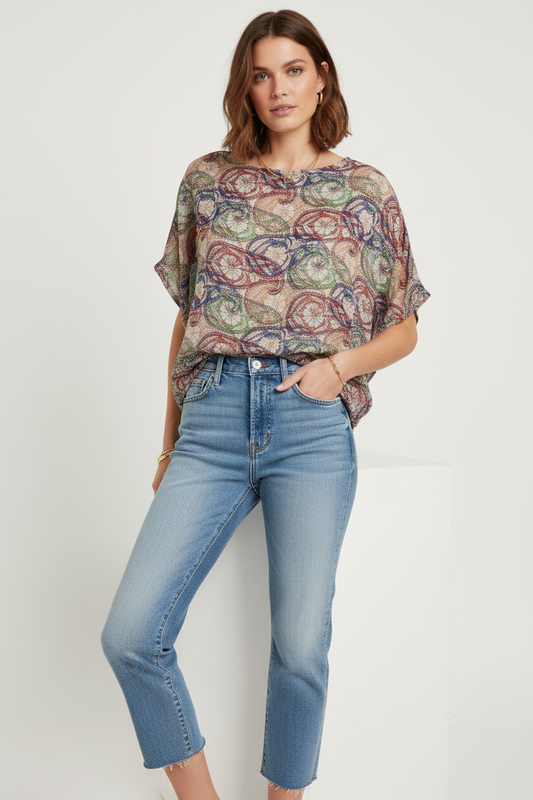 Spiral Graph Silk Side Slit Top
