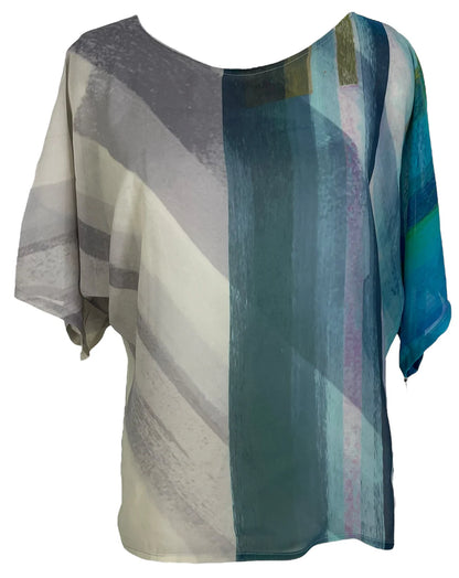 Paint stroke silk side slit top