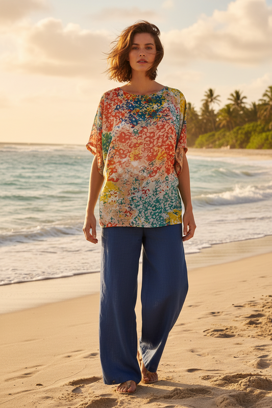 Colour pop abstract silk side slip top