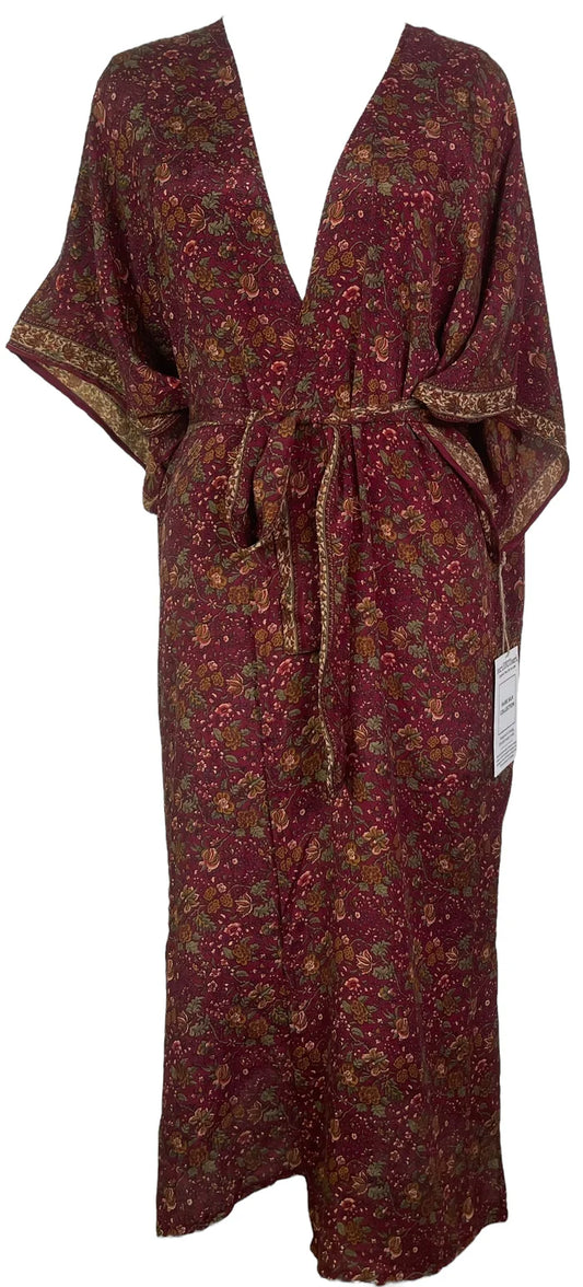 LONG PURE SILK KIMONO SLEEVED DUSTER WITH BELT