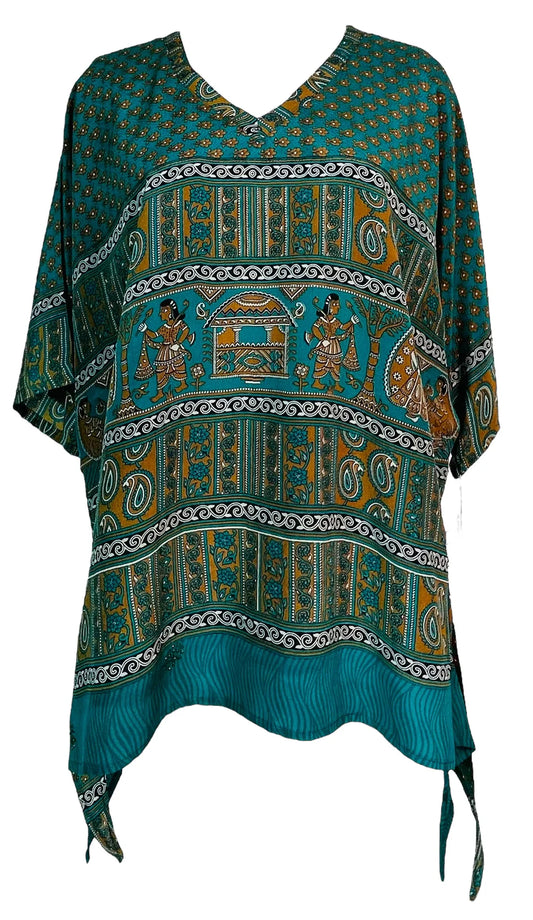 Figures teal and gold silk long tunic with side ties