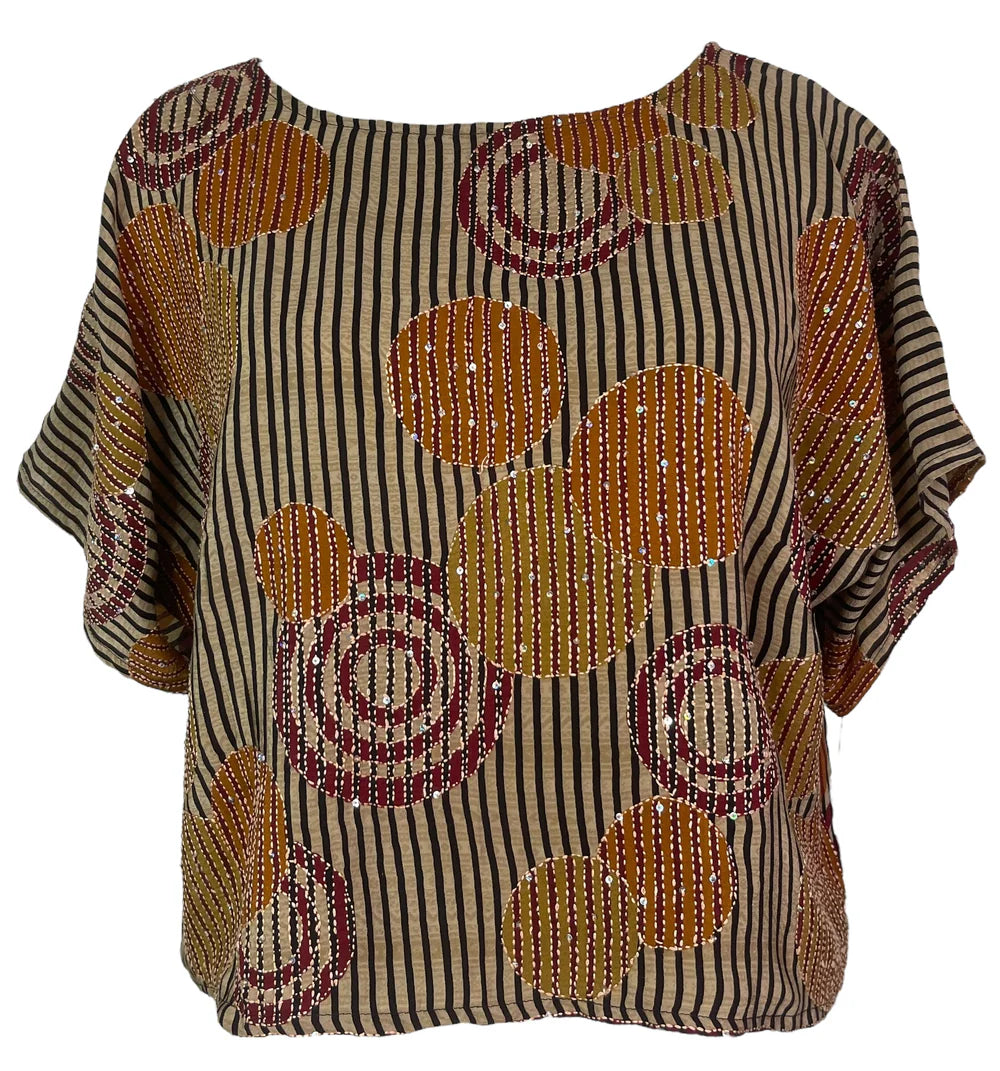 Dots and stripes silk boxy top