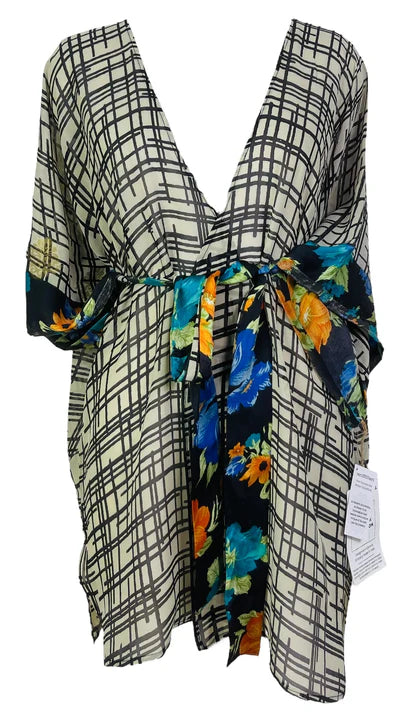 CROSSHATCH SILK KIMONO SLEEVE JACKET W BELT