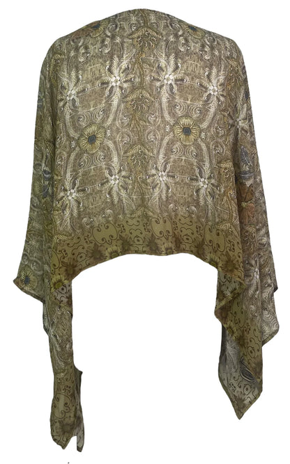 Brown Flower Silk Capelet Poncho