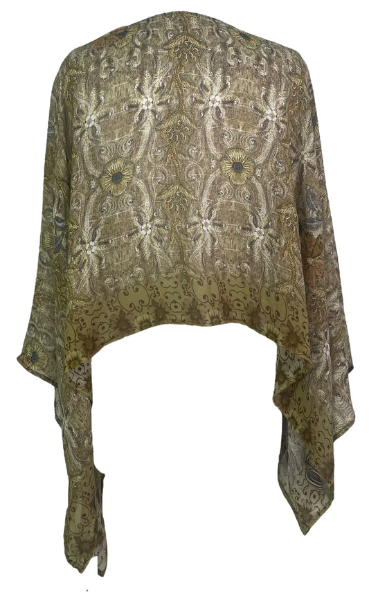 Brown Flower Silk Capelet Poncho