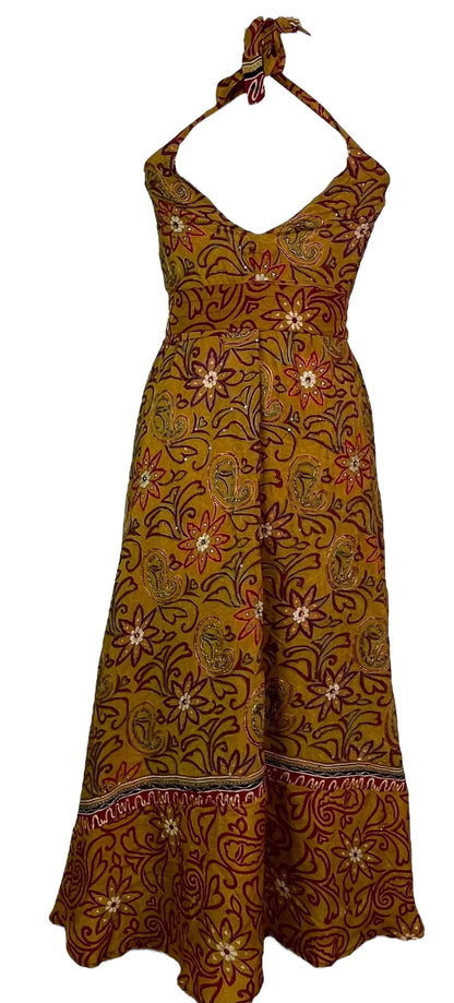 Embroidered Flower Pure Silk Maxi Dress with Belt