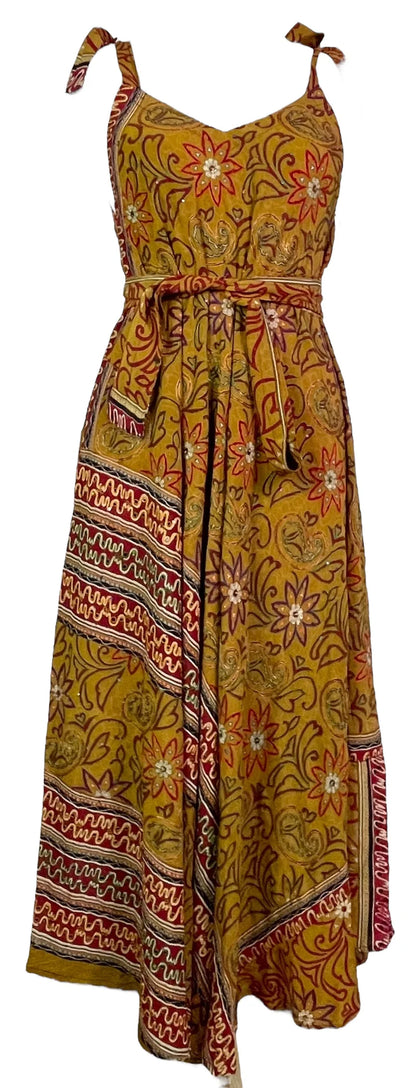 Embroidered Flower Pure Silk Maxi Dress with Belt