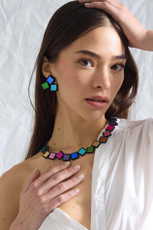 ISKIN SISTERS - RAINBOW 3SQUARE EARRINGS