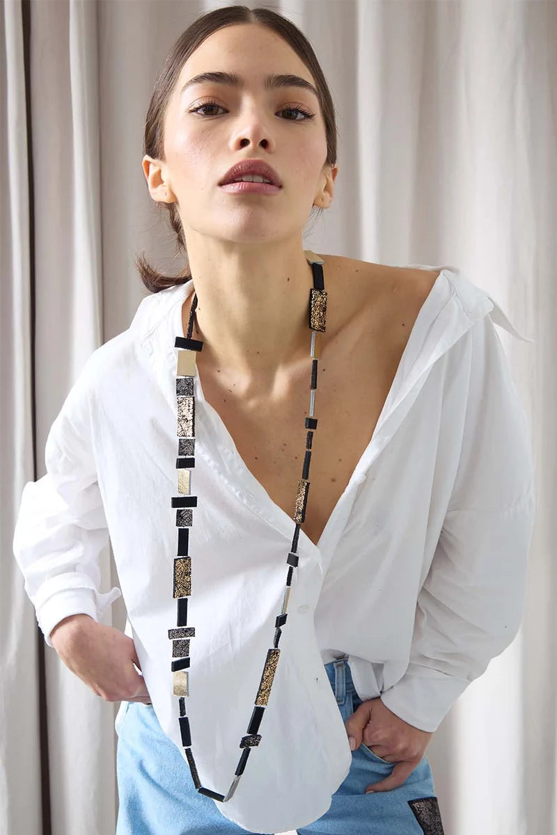 Black gold and Pewter Long Necklace