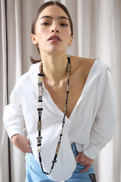 Black gold and Pewter Long Necklace