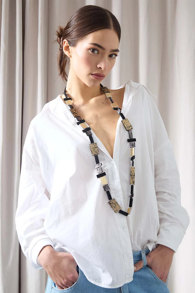 Black gold and Pewter Long Necklace