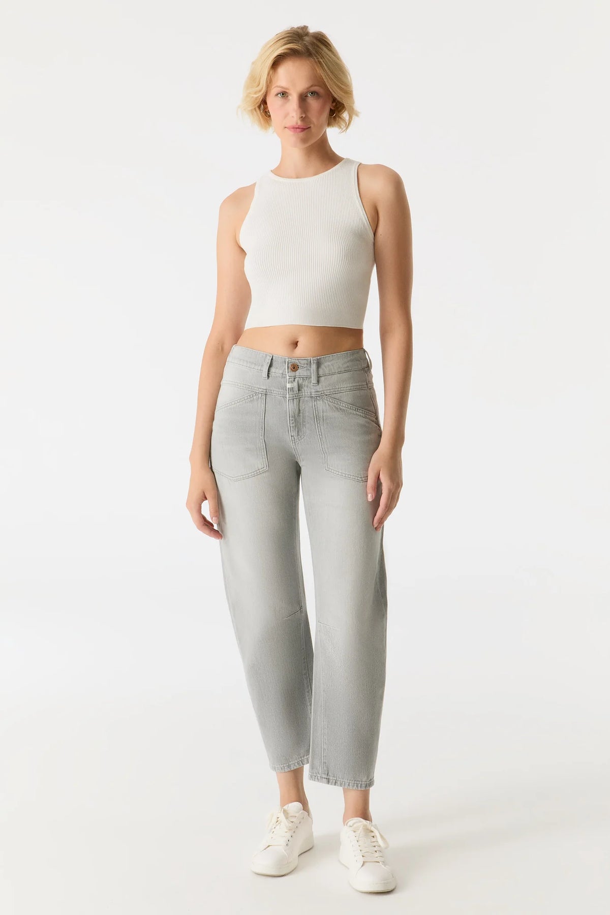 Cup of Jo Selena Slim Barrel Pant Light Grey - Front View