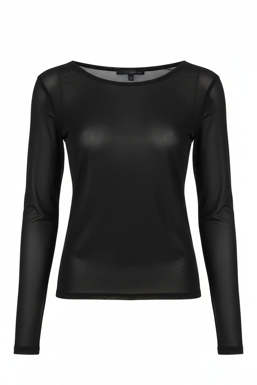 Long-sleeve mini mesh  top  on a white background