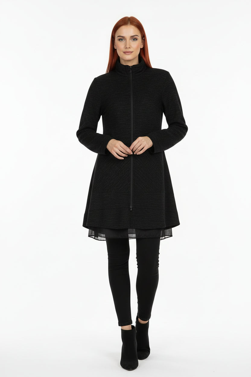 Light gray jacket with a black zipper on a white background