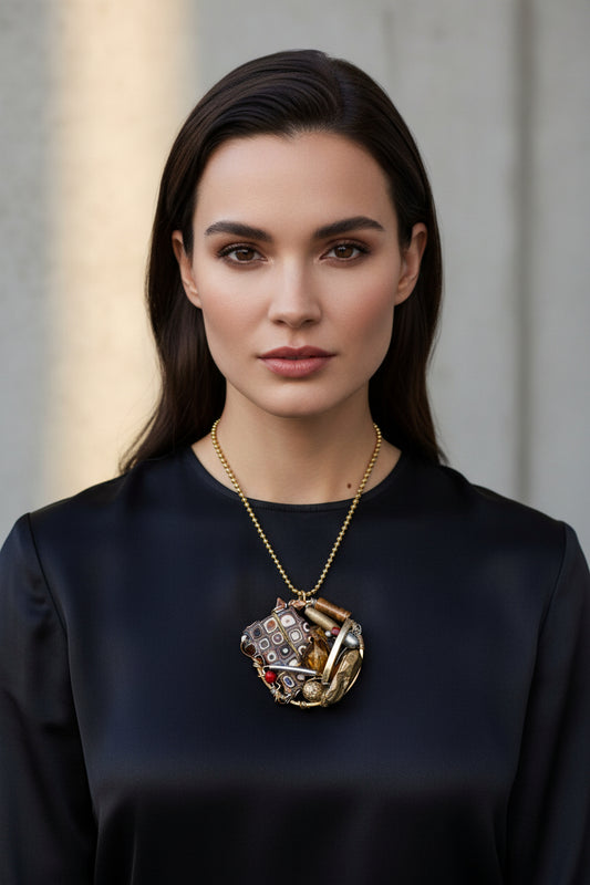 Jewelry pendant with geometric design on a white background