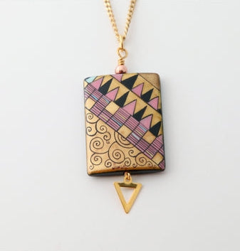 Klimt Painted Onyx Geometric Necklace - Suttles & Seawinds