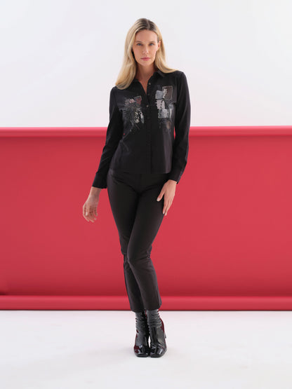 Embroidered/Painted Mid Length Black Shirt