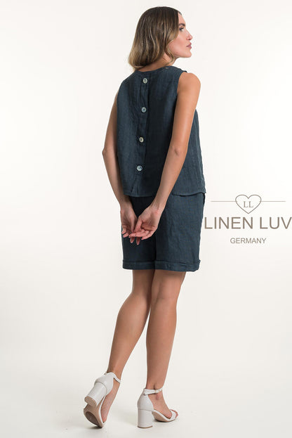 French Linen Relaxed Fit Button Back Top - Suttles & Seawinds