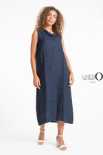 Load image into Gallery viewer, LINEN O - COWL NECK DRESS
