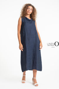 LINEN O - COWL NECK DRESS