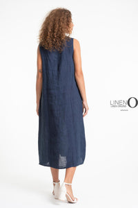 LINEN O - COWL NECK DRESS